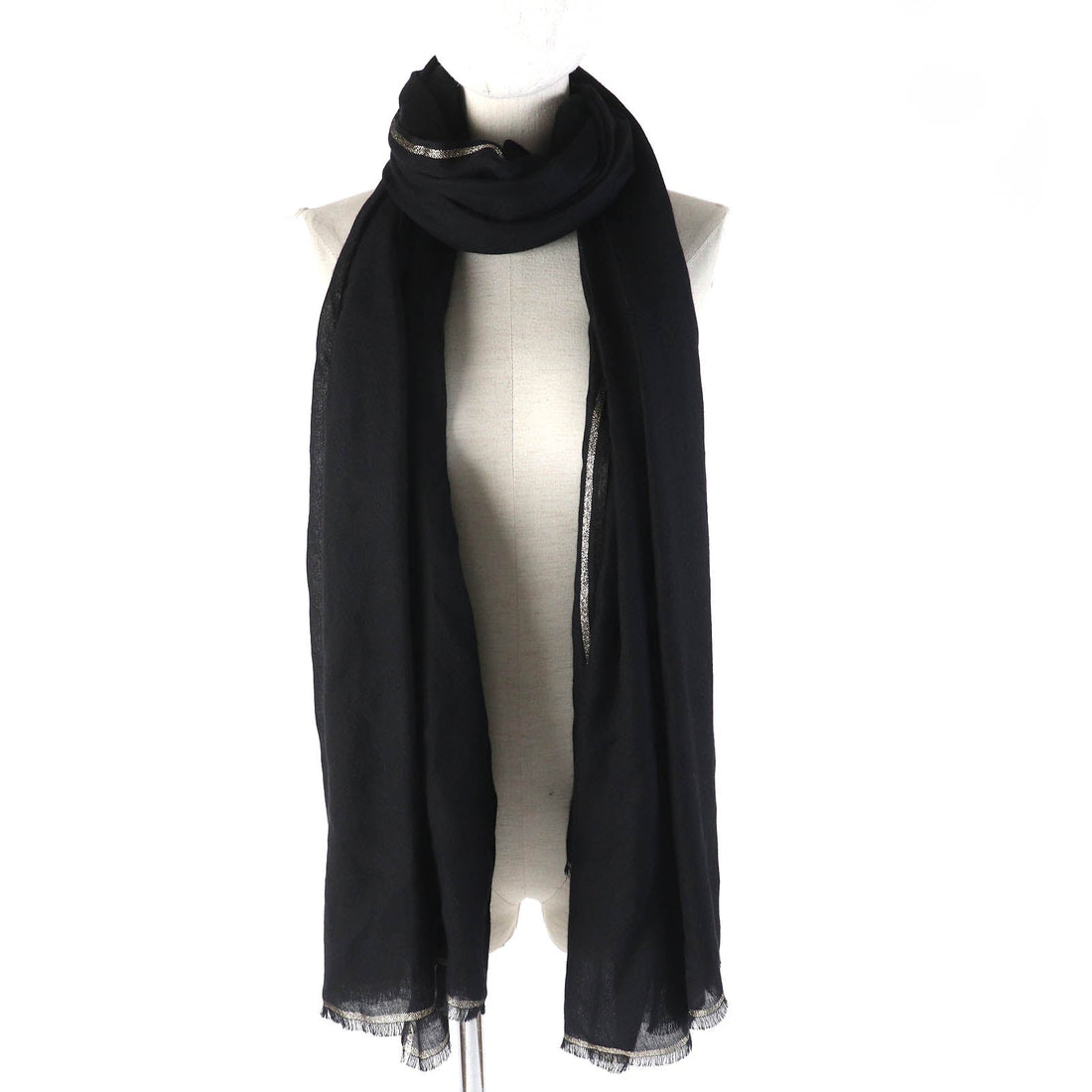 CHANEL Scarf 15C cashmere black gold glitter