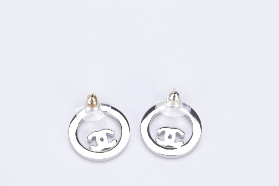 Chanel Earrings Metal & Diamantes Silver & Crystal, with Box