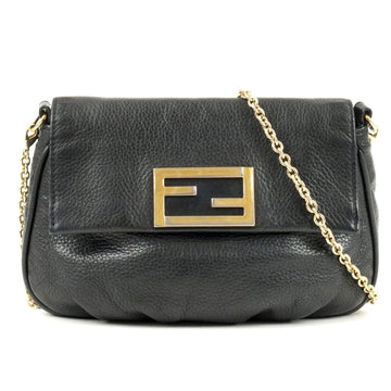 FENDI Leather Chain Shoulder Bag Purse Black 8M0276