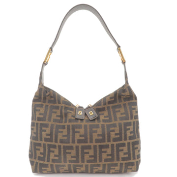 FENDI Zucca Canvas Leather Shoulder Bag Brown Black 83156960981