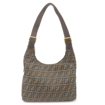 FENDI Zucca Canvas Leather Shoulder Bag Khaki Brown Black