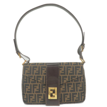 FENDI Zucca Canvas Leather Shoulder Bag Brown Black 26434