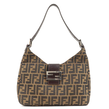 FENDI Zucca Canvas Leather Shoulder Bag Khaki Brown Black 26569