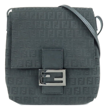 FENDI Zucchino Canvas Leather Shoulder Bag Black 8BT075