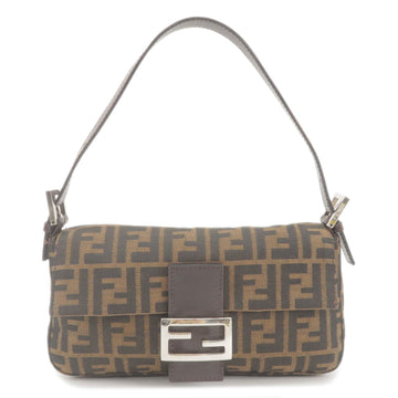 FENDI Zucca Mamma Baguette Canvas Leather Shoulder Bag Brown 26424