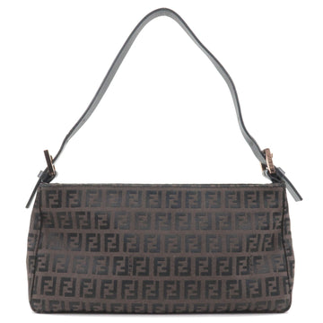 FENDI Zucchino Canvas Leather Shoulder Bag Brown Black 8BR042
