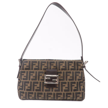 FENDI Zucca Canvas Leather Shoulder Bag Khaki Brown Black 26566