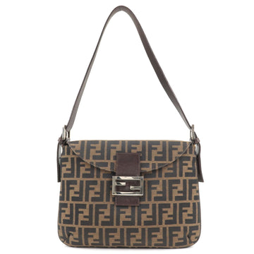 FENDI Zucca Canvas Leather Shoulder Bag Brown Black khaki