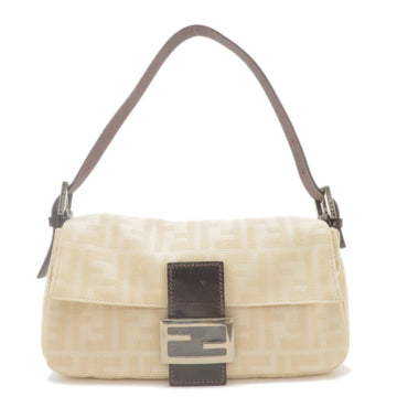 FENDI Zucca Mamma Baguette Canvas Leather Shoulder Bag Beige 26424