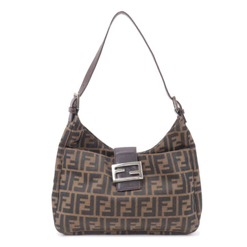FENDI Zucca Canvas Leather Shoulder Bag Brown Black 26569