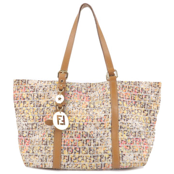 Fendi Zucchino Canvas Leather Tote Bag Flower Print 8BH021