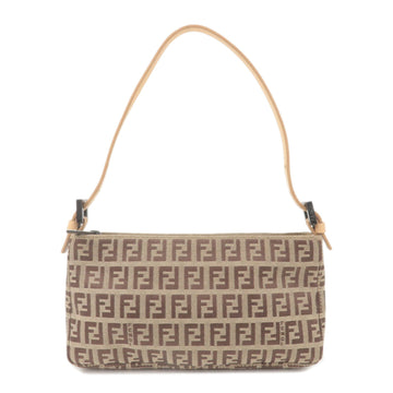 FENDI Zucchino Canvas Leather Hand Bag Pouch Beige Brown 8BR041