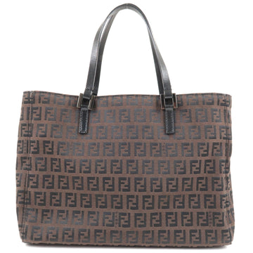 FENDI Zucchino Canvas Leather Hand Bag Tote Bag Brown 8BH018