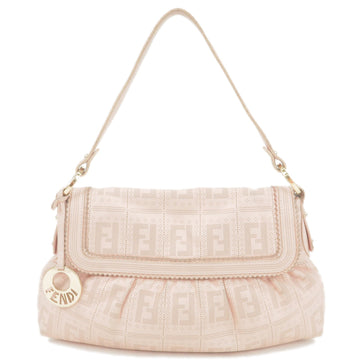 FENDI Zucca Print Leather Perforated Shoulder Bag Pink 8BR445