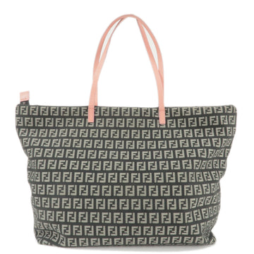 FENDI Zucchino Canvas Leather Tote Bag Black Gray Pink 8BH025