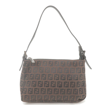 FENDI Zucchino Canvas Leather Hand Bag Brown Black 8BR155