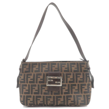 FENDI Zucca Print Canvas Leather Shoulder Bag Brown Black 26566