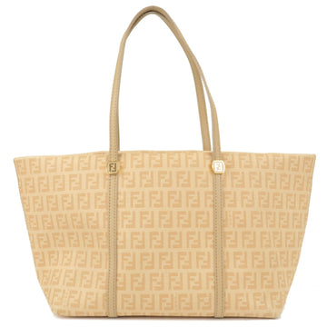 FENDI Zucchino Print Canvas Leather Tote Bag Beige 8BH256