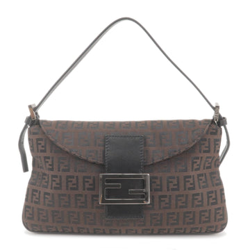 FENDI Zucchino Canvas Leather Shoulder Bag Purse Brown Black