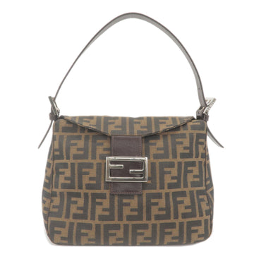 FENDI Zucca Canvas Leather Shoulder Bag Brown Black 26426