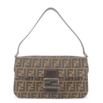 FENDI Zucca Canvas Leather Shoulder Bag Brown Black 16322