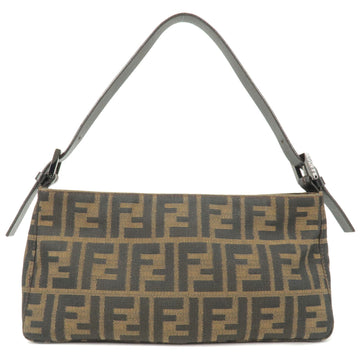 FENDI Zucca Canvas Leather Shoulder Bag Khaki Black