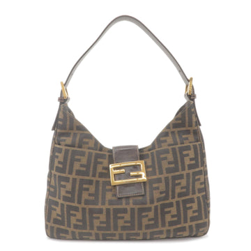 FENDI Zucca Canvas Leather Shoulder Bag Brown Black 26569
