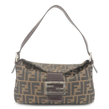 FENDI Zucca Canvas Leather Shoulder Bag Brown Black 26725