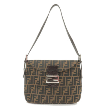 FENDI Zucca Print Canvas Leather Shoulder Bag Khaki Black