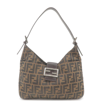 FENDI Zucca Canvas Leather Shoulder Bag Brown Black 26569