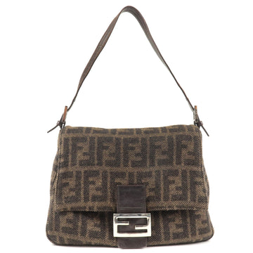 FENDI Zucca Mamma Baguette Knit Shoulder Bag Brown 26325