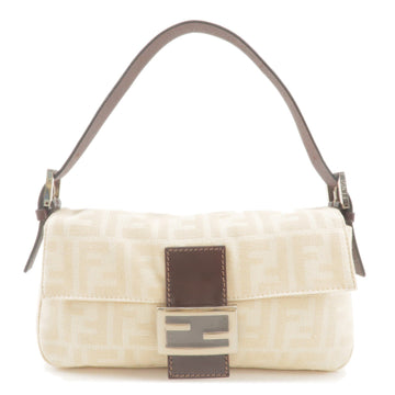 FENDI Zucca Mamma Baguette Canvas Leather Shoulder Bag Beige 26424