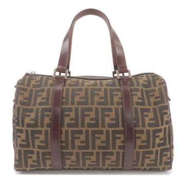 FENDI Zucca Print Canvas Leather Boston Bag Khaki Black 16327