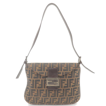 FENDI Zucca Canvas Leather Shoulder Bag Brown Black 16490
