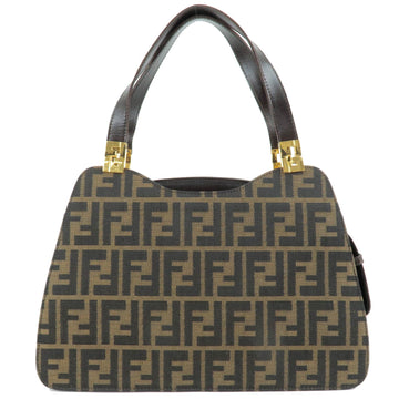 FENDI Zucca Canvas Leather Hand Bag Khaki Black Brown