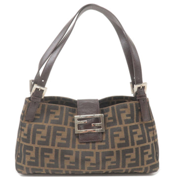 FENDI Zucca Canvas Leather Shoulder Bag Brown Black 26583