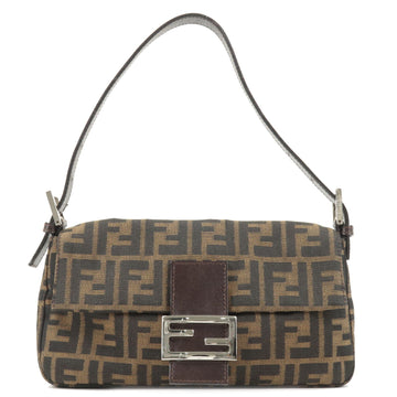 FENDI Zucca Mamma Baguette Canvas Leather Shoulder Bag Brown 26424