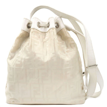 FENDI Zucca Nylon Leather Shoulder Bag White Ivory
