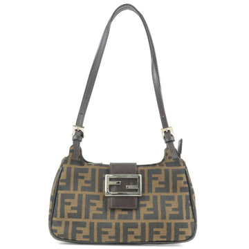 FENDI Zucca Canvas Leather Shoulder Bag Khaki Black 267670