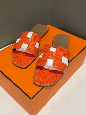 Hermes Oran Sandal Orange Lizard Size 38