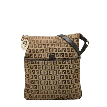 Fendi Zucchino Canvas Leather Shoulder Bag