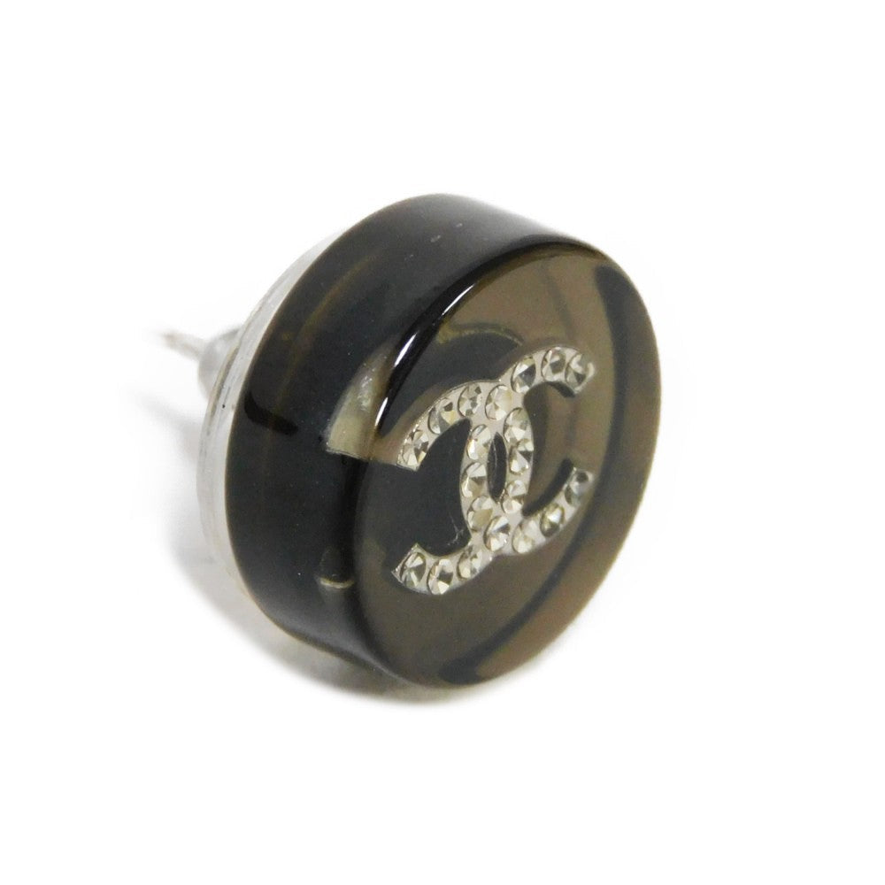 CHANEL Pierce Resin Clear black CC mark Round crystal COCO Mark