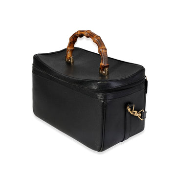 Gucci   Black Textured Leather Bamboo Handle Vanity Bag