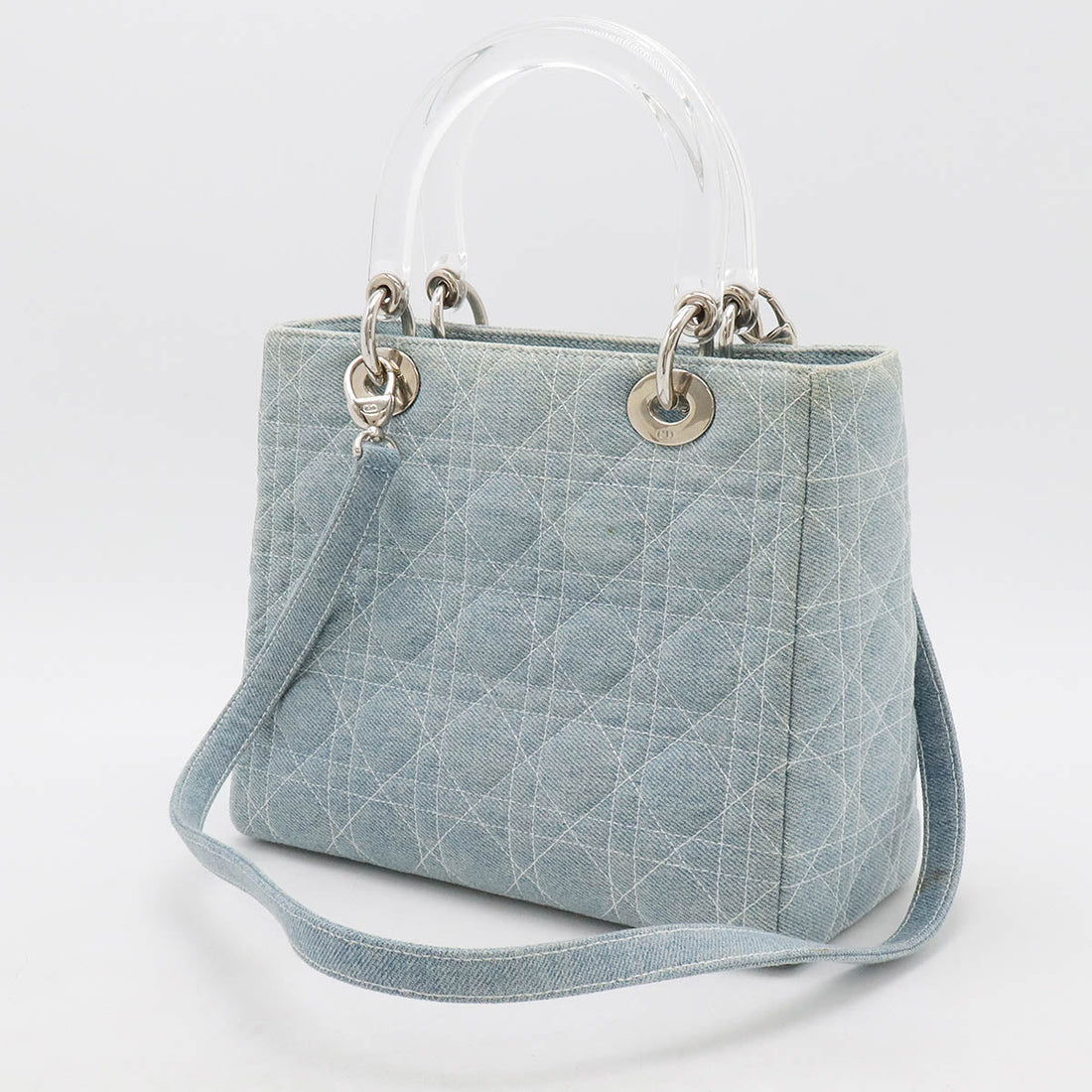 Christian Dior Denim Lady Dior 2way Bag Light Blue