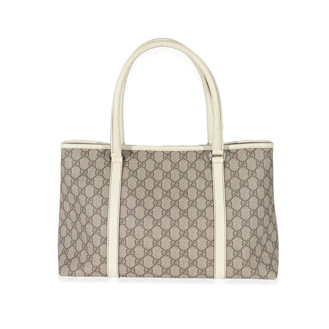 Gucci Beige GG Supreme White Leather Joy Tote