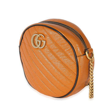 Gucci Cognac   Effect Leather Mini Torchon GG Marmont Round Bag