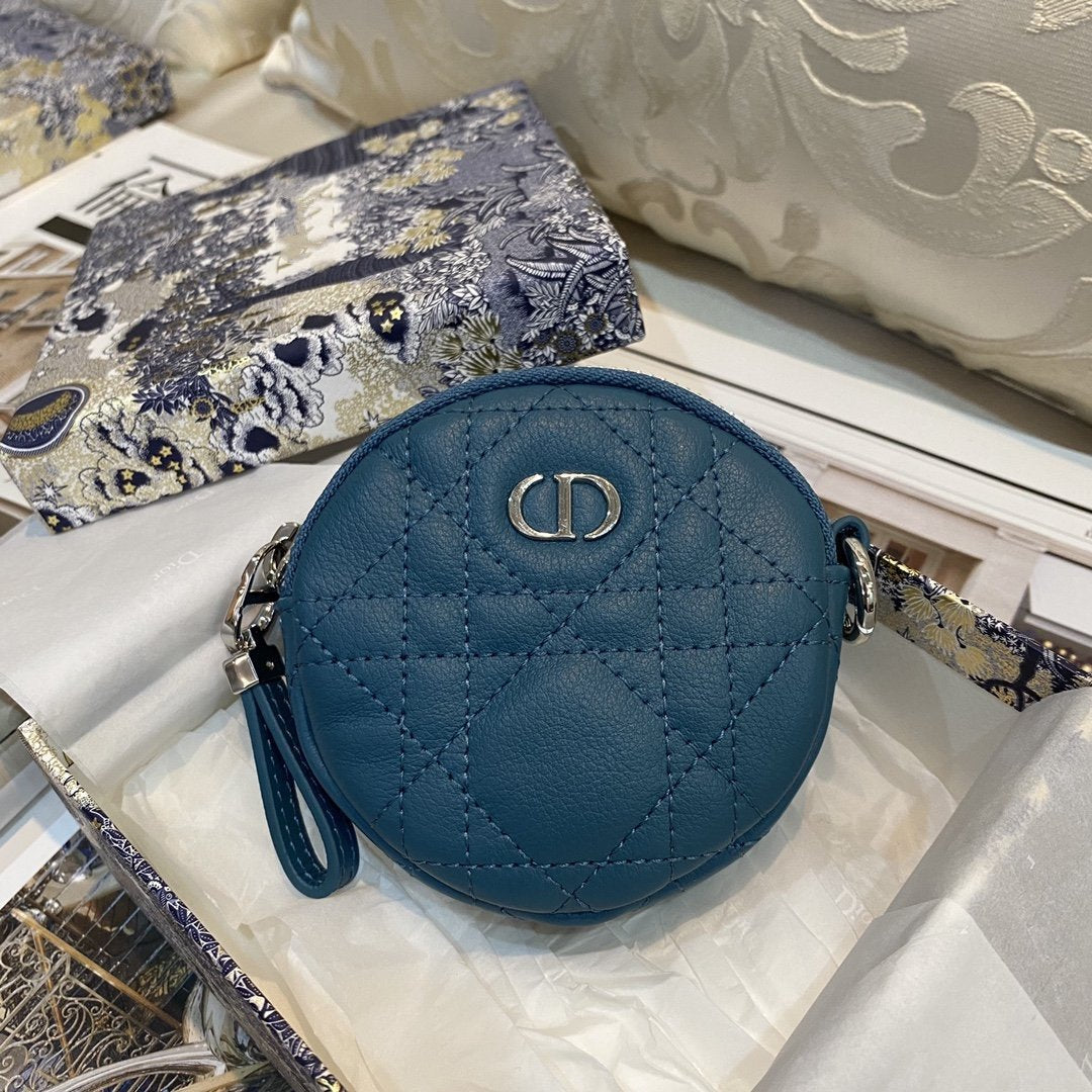 DETACHABLE CARO ROUND COIN PURSE DEEP OCEAN BLUE CANNAGE CALFSKIN House Of Sarah Bags