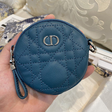 DETACHABLE CARO ROUND COIN PURSE DEEP OCEAN BLUE CANNAGE CALFSKIN House Of Sarah Bags