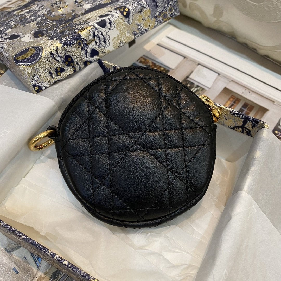DETACHABLE CARO ROUND COIN PURSE BLACK CANNAGE CALFSKIN House Of Sarah