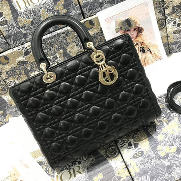 LARGE LADY BAG 32CM BLACK CANNAGE LAMBSKIN House Of Sarah